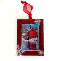 MILL STREAM GRISTMILL RED RECTANGLE WITH SNOWFLAKES
