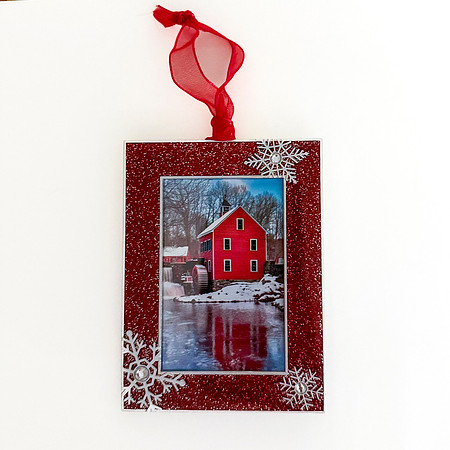 MILL STREAM GRISTMILL RED RECTANGLE WITH SNOWFLAKES