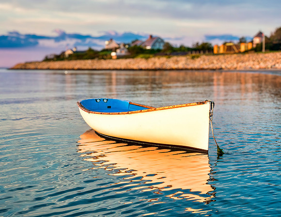 Blue and White Dorey in Chatham Harbor