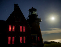 Block Island South East Lighthouse with full moon rising