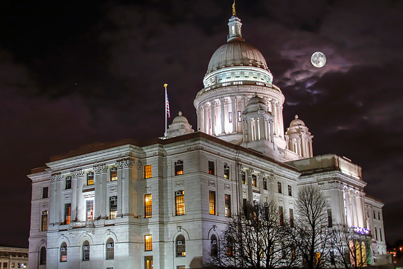 State House with full moon_ with large moon